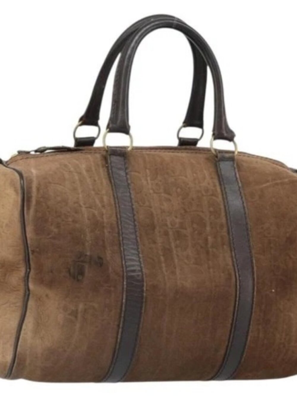Christian Dior Trotter Canvas Hand Bag Suede Gold Brown Auth 171625 - Picture 1 of 16